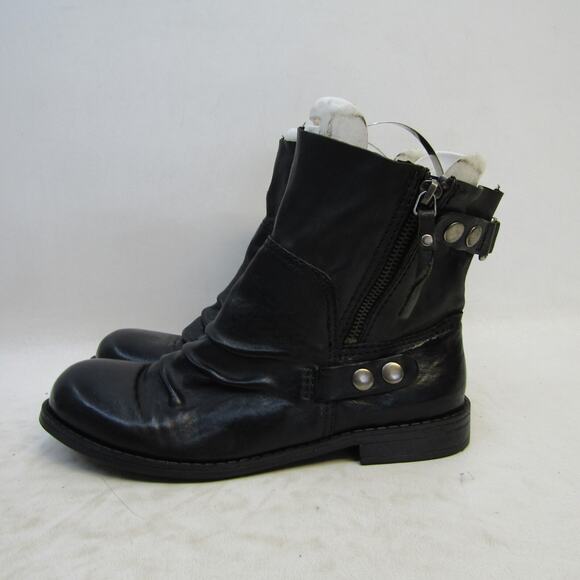 NINE WEST Vintage America Womens Size 8 M Black Leather Buckle Ankle Boot Bootie - Picture 1 of 11